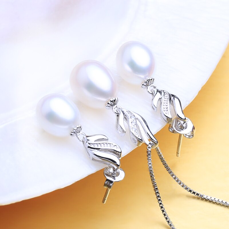 Women’s Stylish 925 Silver Pearls Necklace and Earrings Jewelry 3 pcs Set