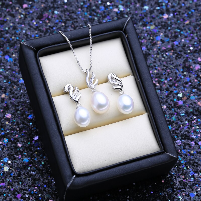 Women’s Stylish 925 Silver Pearls Necklace and Earrings Jewelry 3 pcs Set