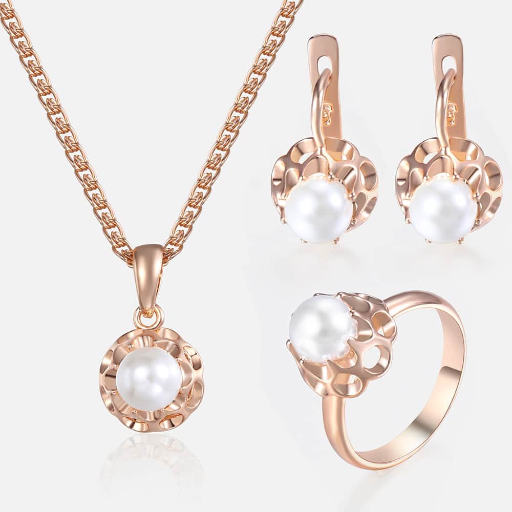 Rose Gold Pearl Jewelry Set For Women