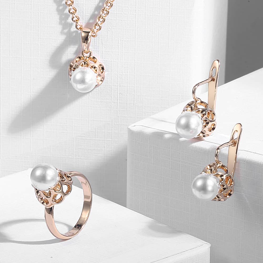 Rose Gold Pearl Jewelry Set For Women