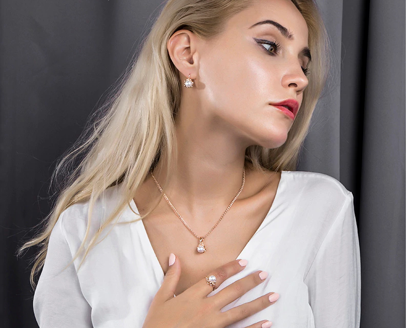 Rose Gold Pearl Jewelry Set For Women