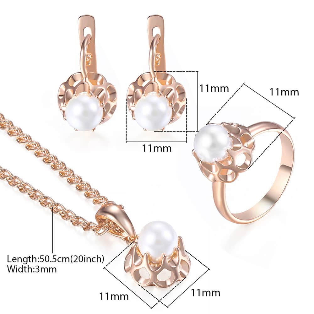 Rose Gold Pearl Jewelry Set For Women