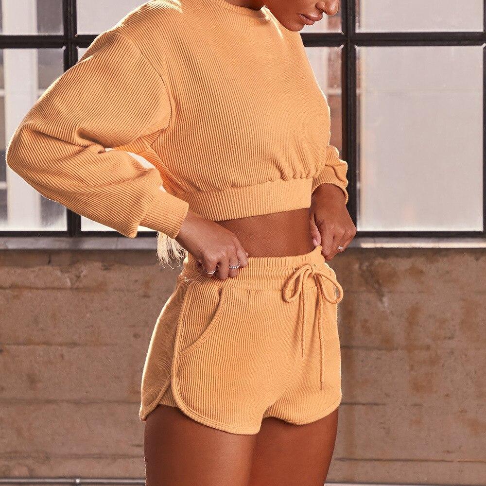 Women's Ribbed Cotton Sports Crop Top and Shorts Set