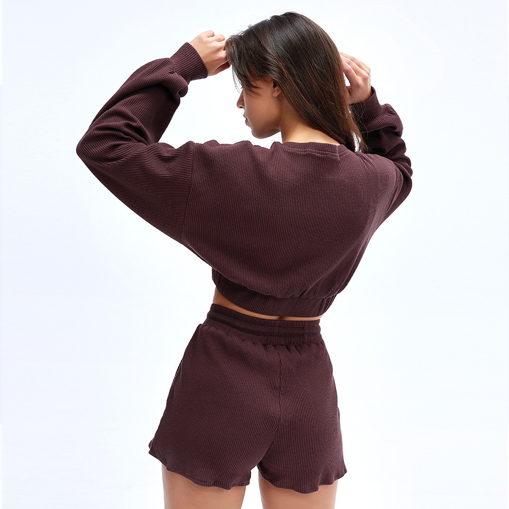 Women's Ribbed Cotton Sports Crop Top and Shorts Set