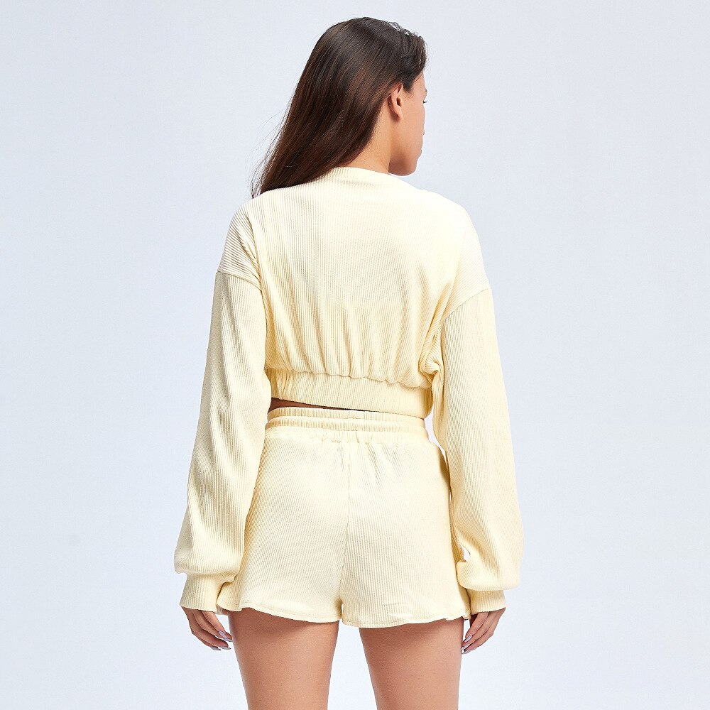 Women's Ribbed Cotton Sports Crop Top and Shorts Set
