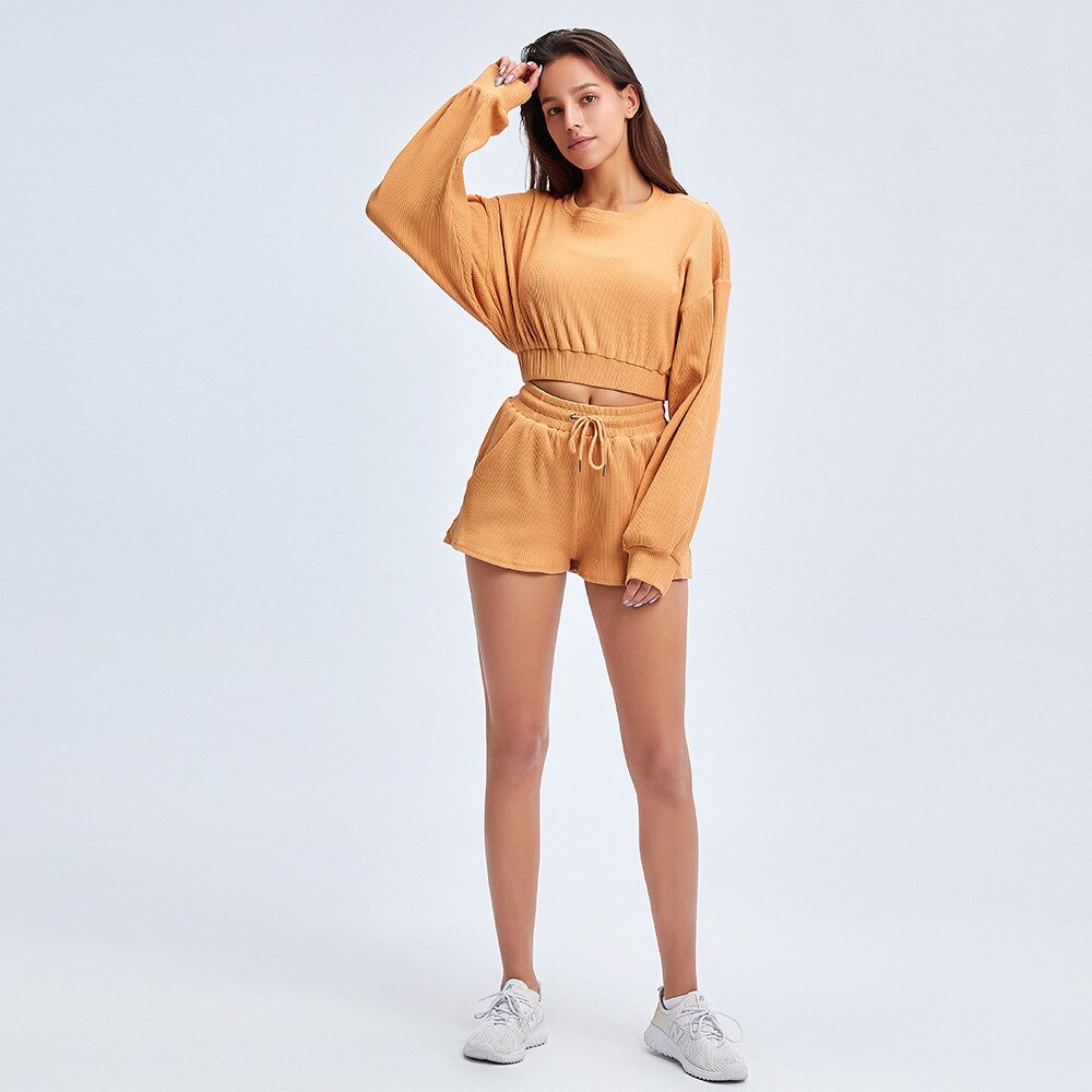 Women's Ribbed Cotton Sports Crop Top and Shorts Set