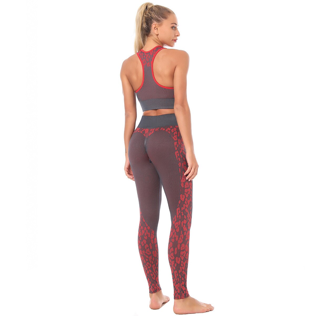 Women's Leopard Detail Sports Bra and Leggings Set