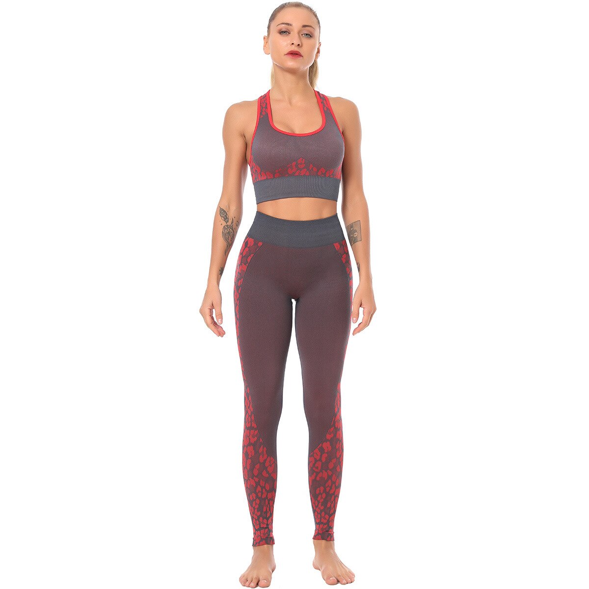 Women's Leopard Detail Sports Bra and Leggings Set