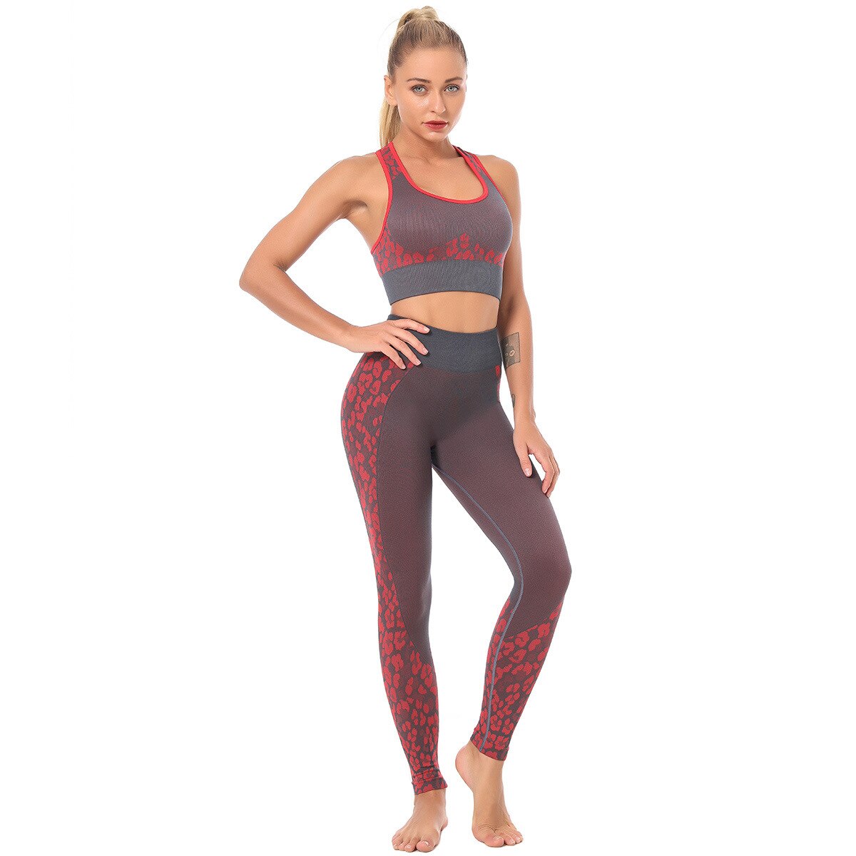 Women's Leopard Detail Sports Bra and Leggings Set