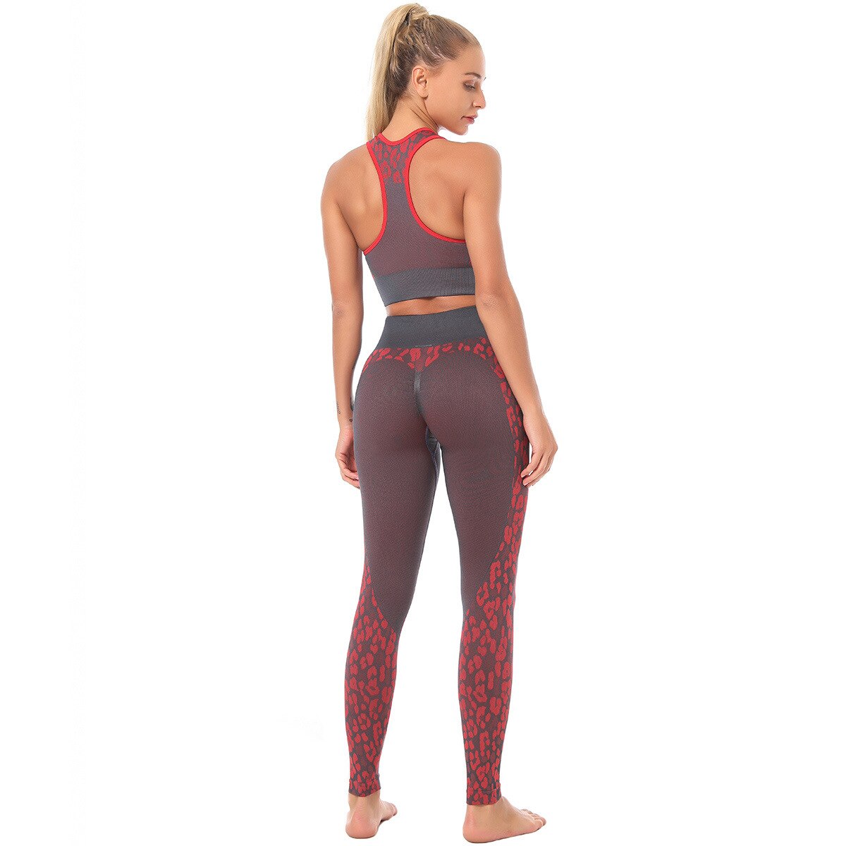 Women's Leopard Detail Sports Bra and Leggings Set