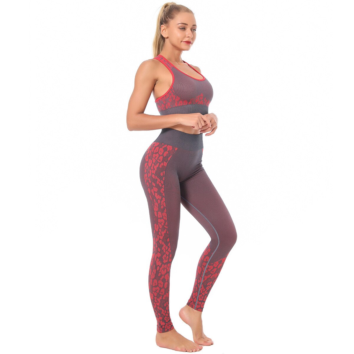 Women's Leopard Detail Sports Bra and Leggings Set
