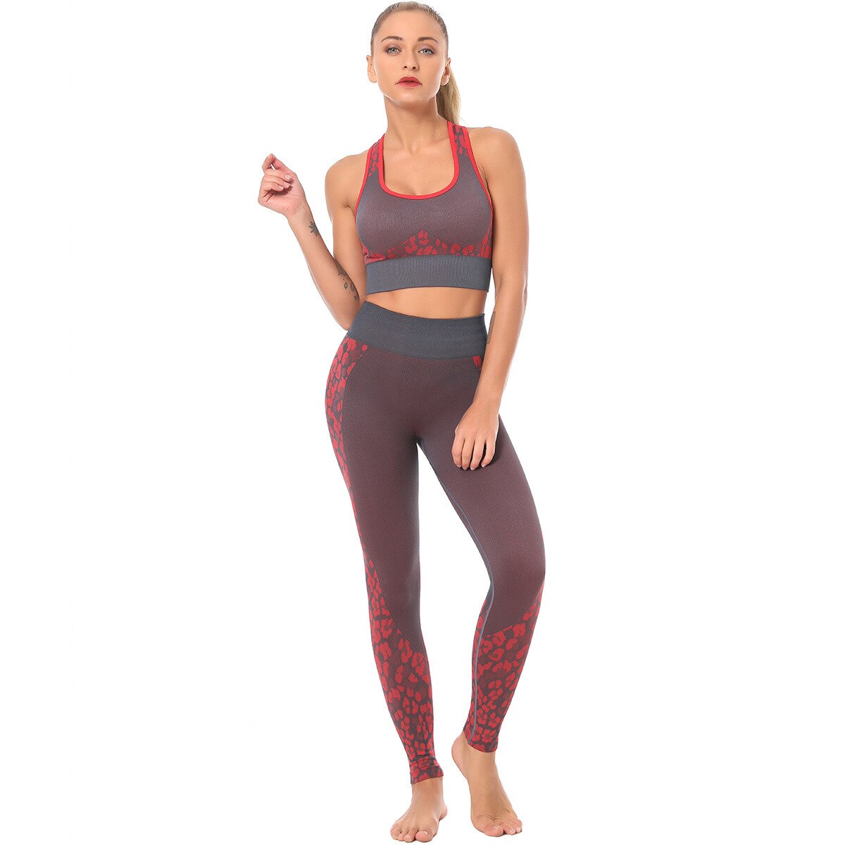 Women's Leopard Detail Sports Bra and Leggings Set