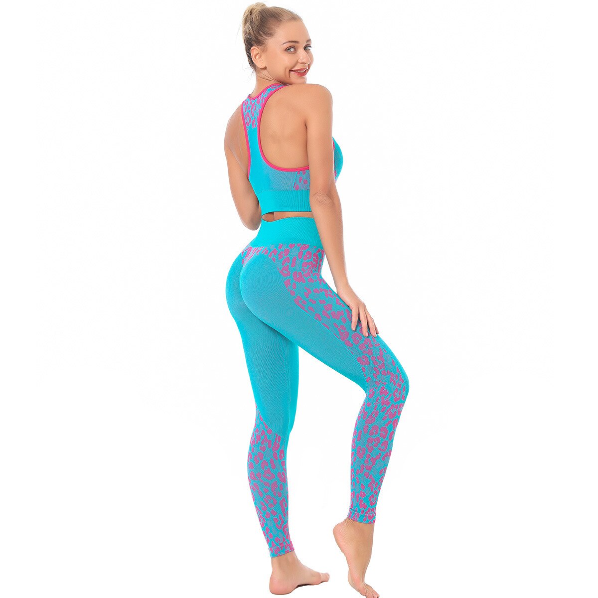 Women's Leopard Detail Sports Bra and Leggings Set