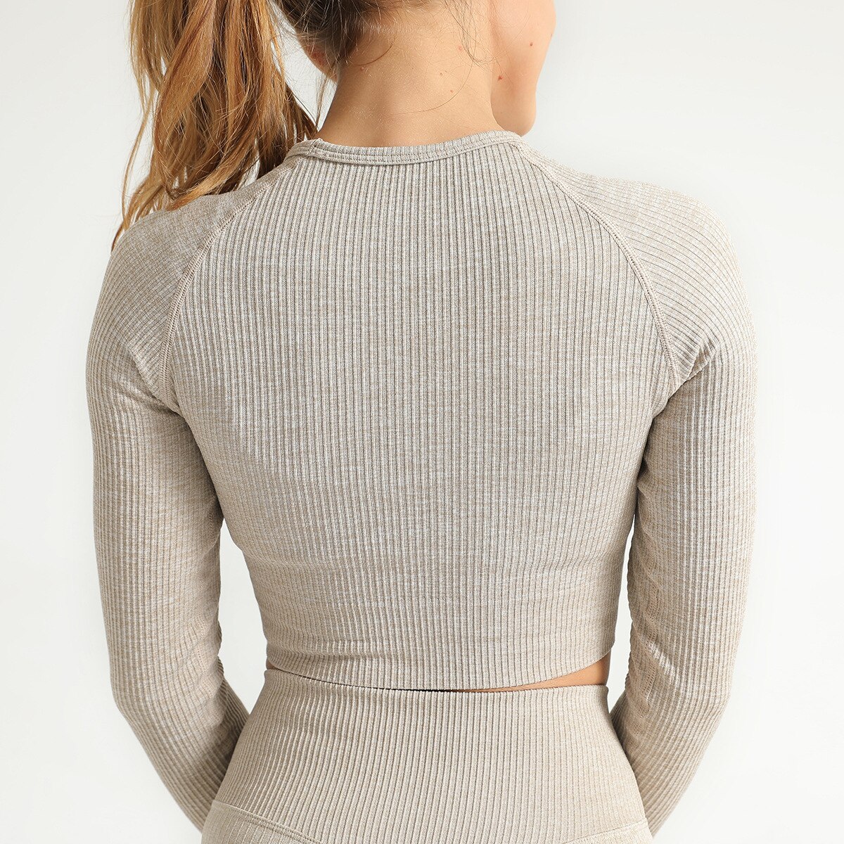Women's Ribbed Seamless Sports Crop Top and Leggings Set