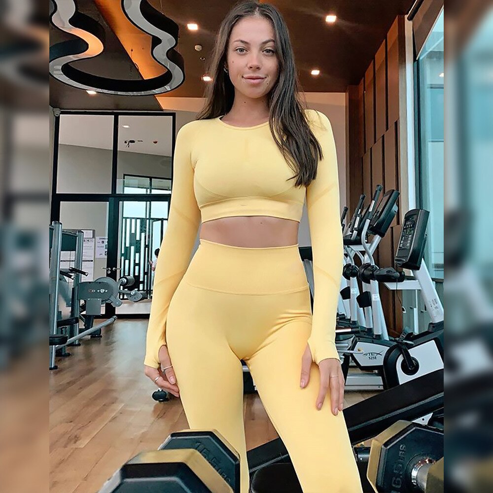 Women's Candy Color Sports Long Sleeve and Leggings