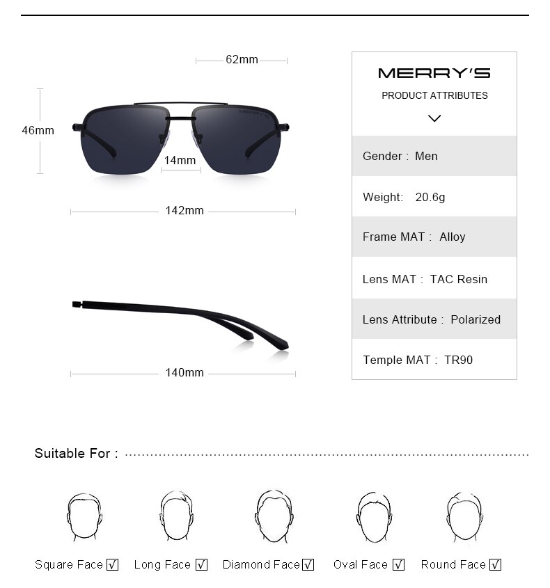 Men's Classic Rectangle Sunglasses