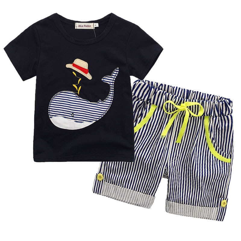 Whale T-Shirt and Denim Pants Cotton Clothing Set for Boys
