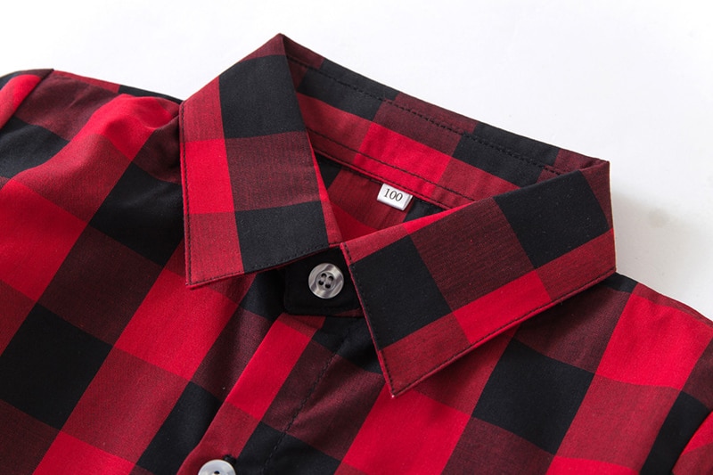 Casual Boys' Set of Cotton Plaid Shirt and Pants