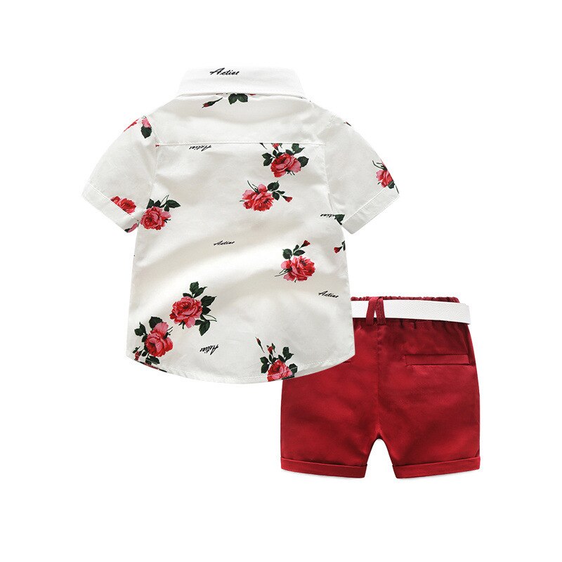 Flower Print Shirt Tops & Shorts Clothing Set